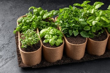 Organic Herb Garden in Eco Friendly Pots Homegrown Basil Parsley Thyme