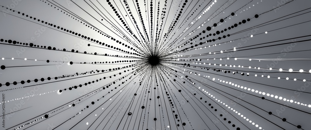 Poster abstract lines and dots radiating from a central point