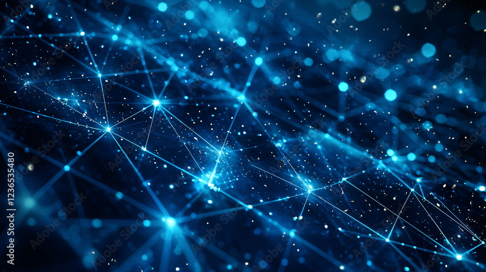 Aufkleber radiant blue abstract network of interconnected nodes and glowing particles forming a digital cosmos