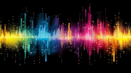Financial Chart Visualization, Vibrant Line Graphs, Data Analysis on Black Background