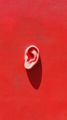 Anatomical model of an ear casting a distinct shadow on a vibrant red background, creating a striking visual representation of auditory health, awareness, and related concepts