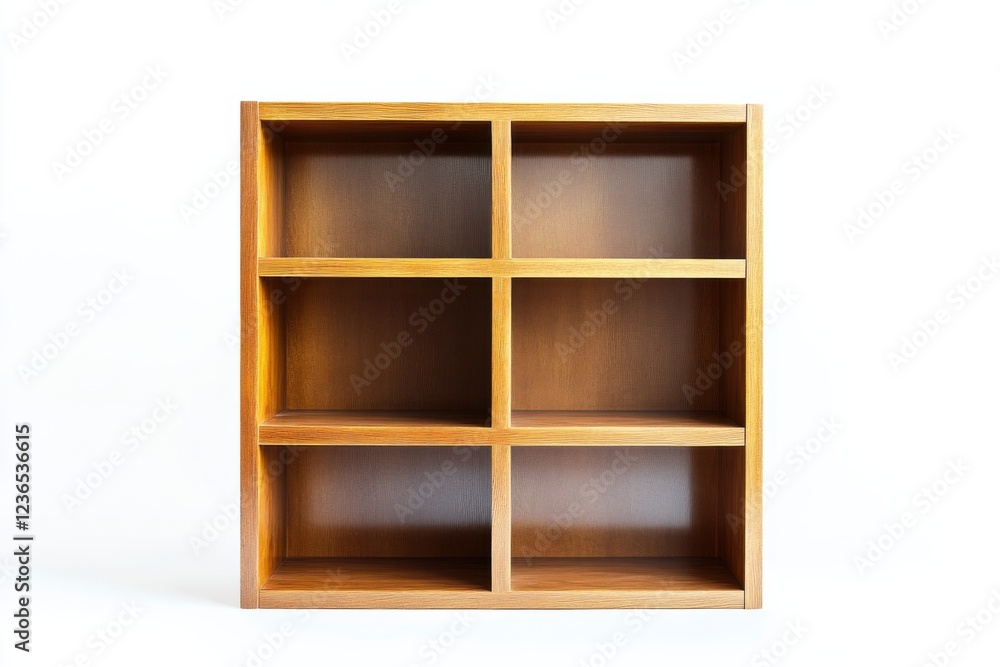 Poster elegant wooden bookshelf display against a pristine white background showcasing versatile storage op