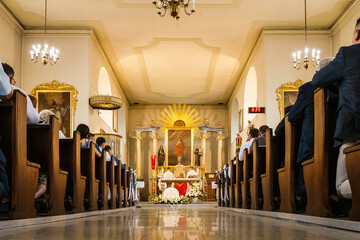 Mass in a Catholic church, altar in a church