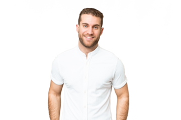Young handsome blonde man over isolated chroma key background laughing