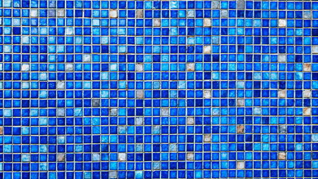 Blue tiles wall texture background. Blue ceramic mosaic wall pattern background.