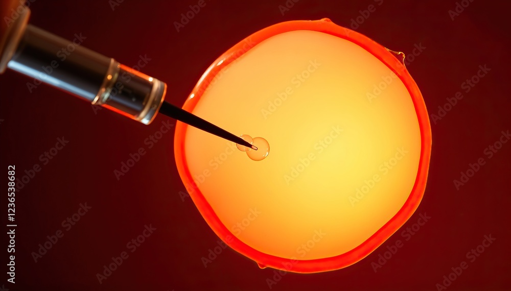 Aufkleber ivf delicate process injecting small droplet into larger illuminated orb