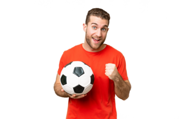 Handsome young football player man over isolated chroma key background celebrating a victory in winner position