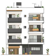 Modern Apartment Building With Balconies And Plants