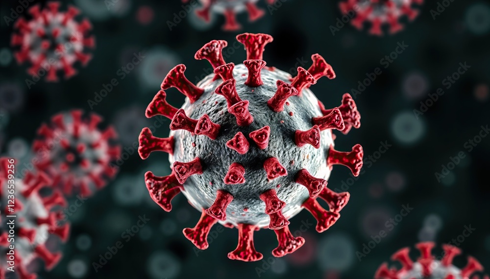 Poster microscopic view of hmpv corona covid 19 virus particle structure and surface proteins