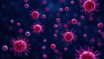 Obraz premium Microscopic view of numerous viruses pathogens similar entities in dark background Illustrative representation of viral infection disease