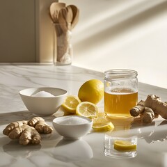 The process of making homemade ginger ale, highlighting fresh ingredients, natural fermentation, and a refreshing, bubbly result.