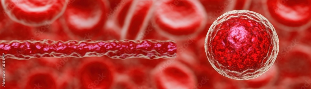 Poster microscopic view of red blood cells and blood plasma showing the intricate structures and functions 
