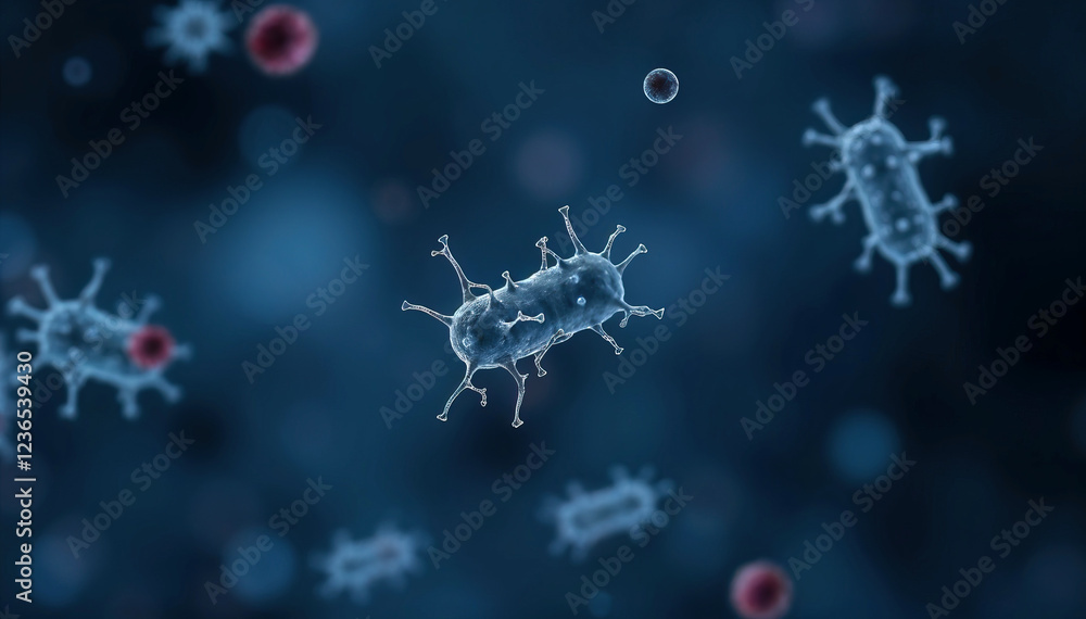 Poster Microscopic view of various microorganisms illustrating diverse shapes and structures