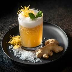 The process of making homemade ginger ale, highlighting fresh ingredients, natural fermentation, and a refreshing, bubbly result.