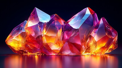 Glowing gemstone cluster on dark surface, digital art, background blurred