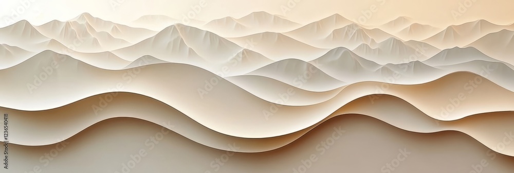 Poster abstract 3d background in soft beige and cream with delicate wave texture and mountainous shapes