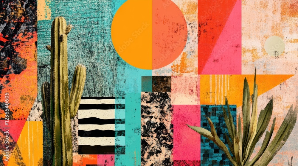 Poster bold and vibrant art combines with portrait of a woman showcasing unique face painting and colorful 