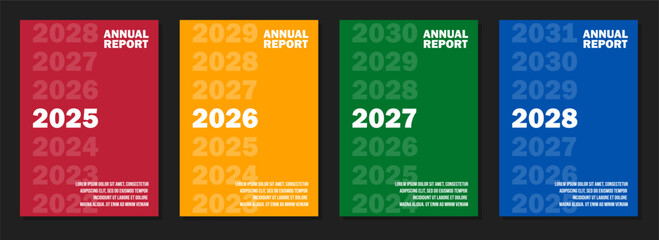 2025 2026 2027 2028 corporate annual report cover set, timeline poster template, business strategy presentation template