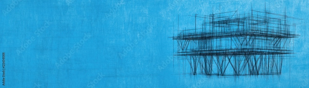 Aufkleber abstract construction sketch with blue background representing modern architecture and engineering, 