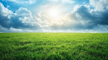 Serene Green Meadow Under a Dramatic Sky: A Breathtaking Summer Landscape