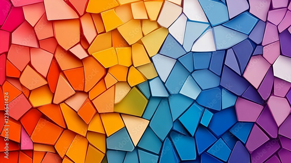 Poster vibrant mosaic of colorful, irregular shapes. a spectrum of hues creates a dynamic visual.