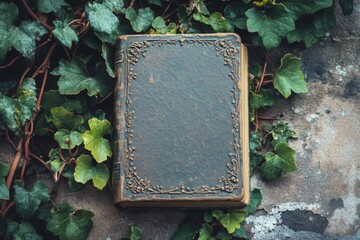 Antique Book Cover Ivy Stone Wall Vintage Rustic Grunge Nature