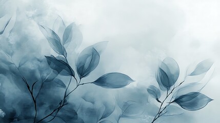 Serene Blue Watercolor Leaves Artistic Botanical Painting