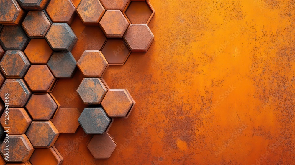 Fototapete Abstract rusty orange hexagon pattern background texture with copy space.