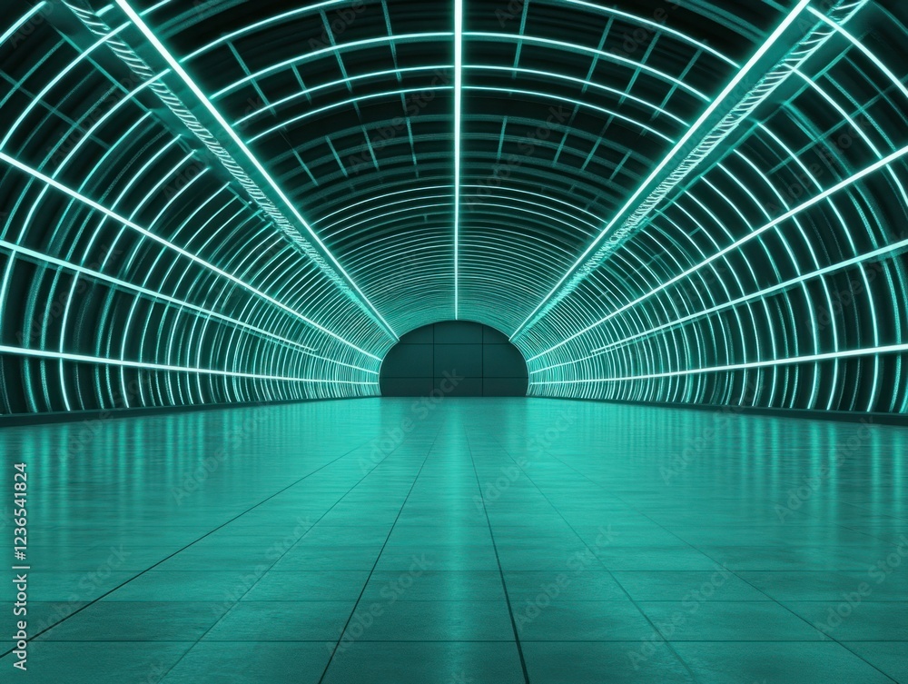 Aufkleber futuristic tunnel with neon lights and glossy floor creating an immersive experience in a modern tec