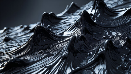 Abstract Black Liquid Waves 3d Render Digital Art