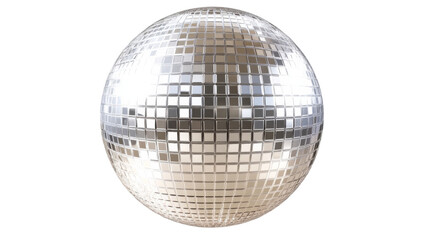 Fototapeta premium Rotating silver disco ball reflecting light on transparent background