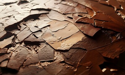 Fototapeta premium Cracked dark chocolate texture close-up; food background