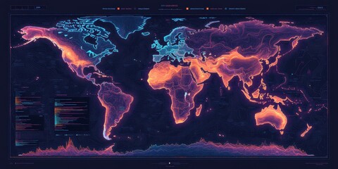 Global Market Data Visualization A World Map With Heatmap Colors And Financial Chart