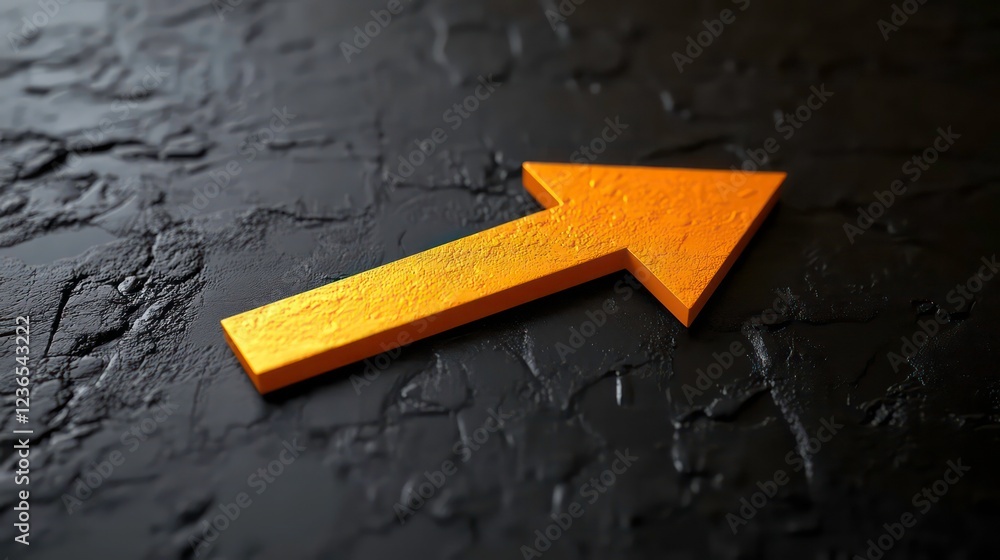 Poster orange arrow pointing upward on dark textured background.