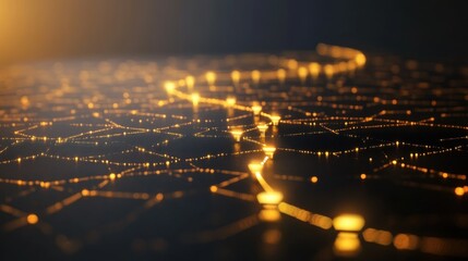 Golden milestones on a sleek strategic roadmap, digital futuristic interface glowing lines connecting key objectives