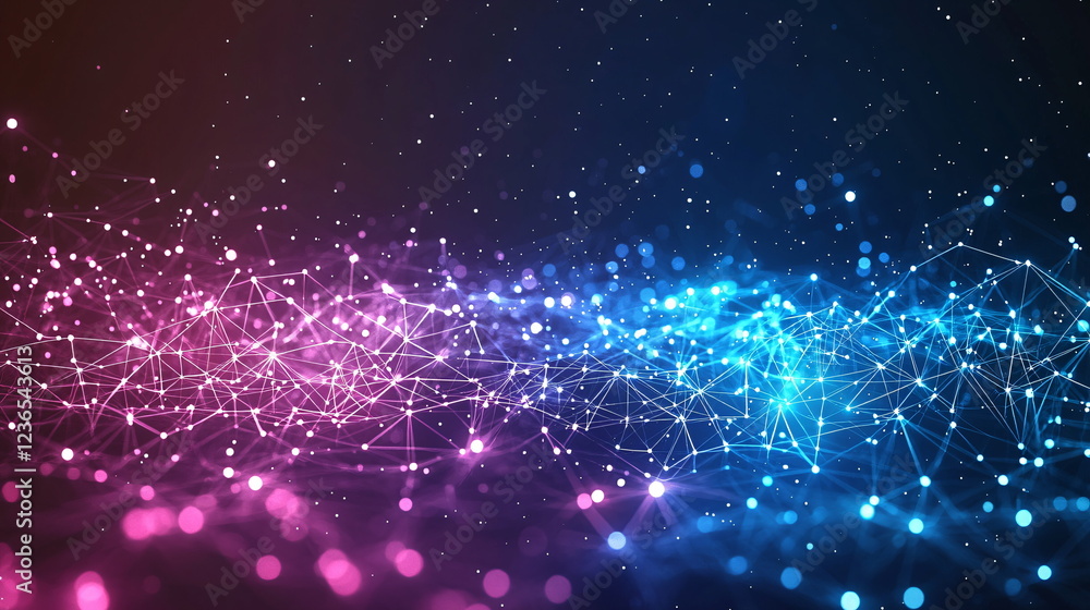 Aufkleber colorful abstract background with connecting lines and glowing dots, featuring a gradient of pink an