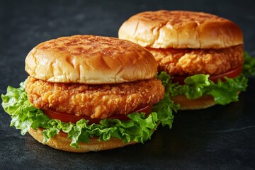 Delicious Crispy Chicken Burgers Close up Food Photography