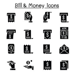Bill & money icon set in thin line style