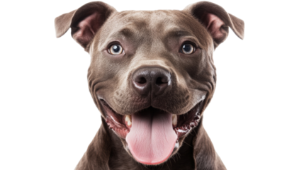 Portrait of happy pit bull terrier panting on transparent background