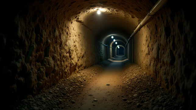 A hidden underground World War II tunnel being illuminated for the first time, revealing long-lost artifacts and forgotten history.  