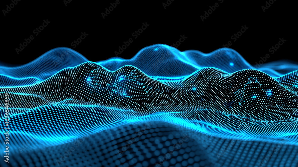 Aufkleber glowing blue wave patterns with a digital aesthetic, creating a sense of depth and movement against 