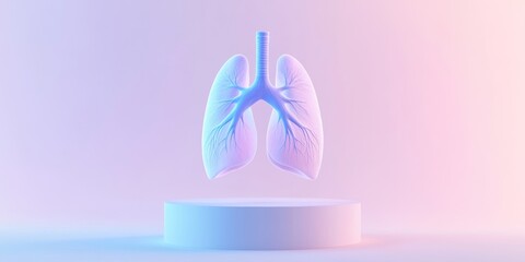 Lungs, human banner background for medical advertising. 3d render cartoon illustration isometric style of human lungs over a podium. 