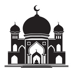 A bold, symmetrical silhouette of a mosque, perfect for showcasing Islamic architecture, ramadan, eid
