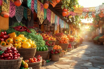 Vibrant cinco de mayo market with fresh produce