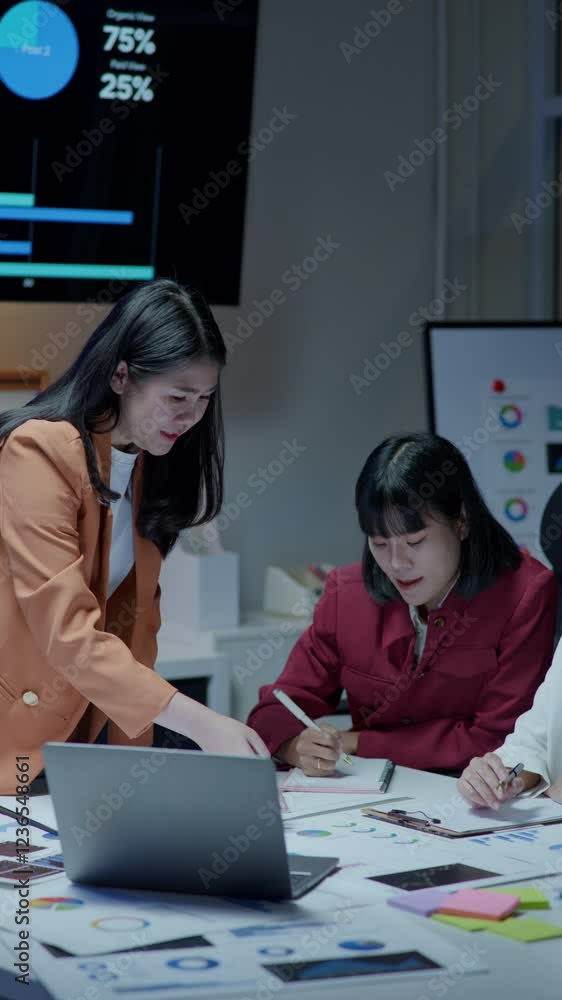 Poster close up of hand teamwork business group are meeting working overtime and brainstorming about busine