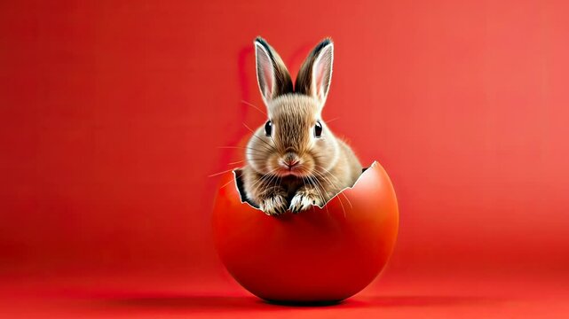 Easter Bunny in craft red egg Easter Sunday Christian Christianity holiday raid background