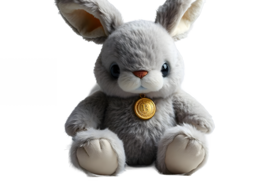 White rabbit watercolor illustration isolated. Children's cute plush toy