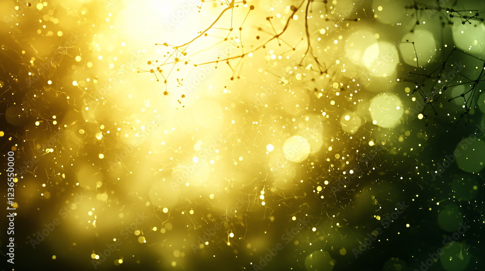 Poster golden bokeh lights with a warm glow creating a magical atmosphere filled with shimmering particles 