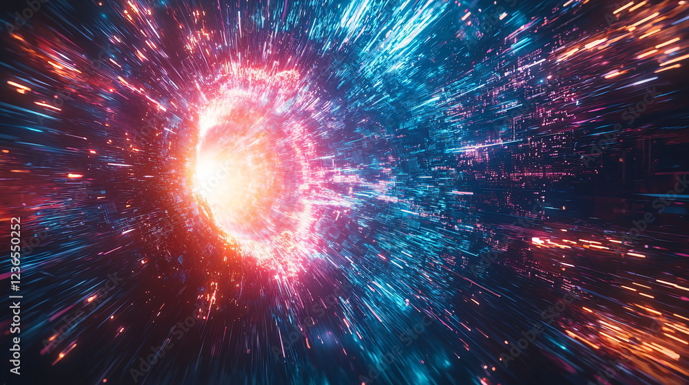 Aufkleber vibrant cosmic explosion with swirling bright colors and dynamic light streaks giving the impression