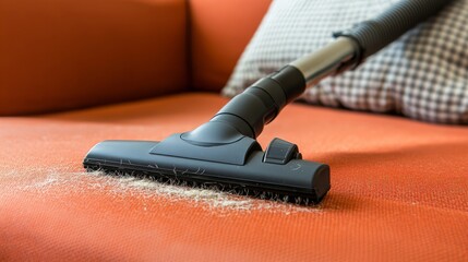 Using a vacuum to clean pet hair from furniture